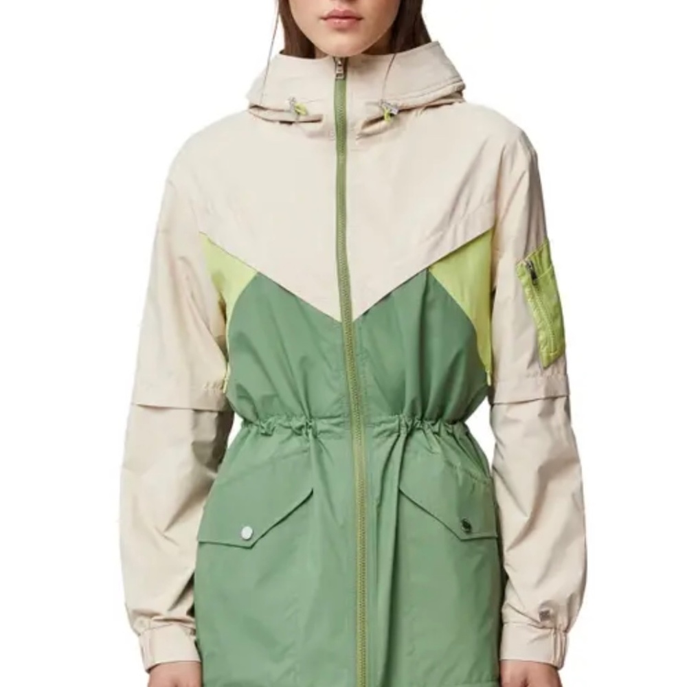 Water Repellent Colorblock Raincoat In Green Multicolor